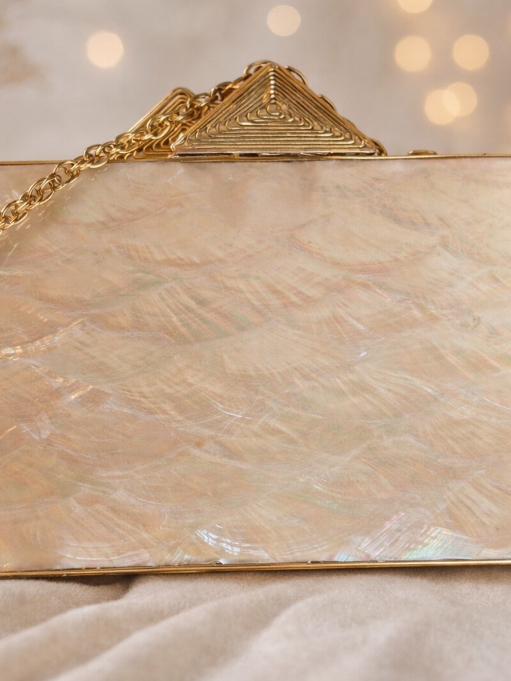 Iridescent Shell Effect Box Clutch with Gold Chain - Picture 3 of 12